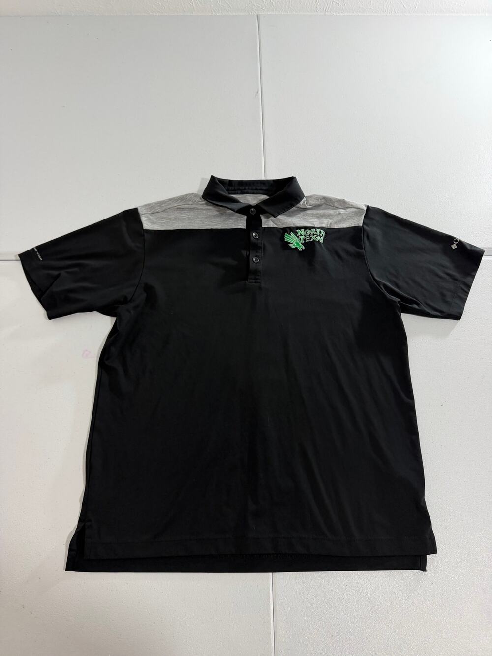Columbia North Texas Mean Green Polo Shirt Mens Large Black Omni-Wick UNT Golf